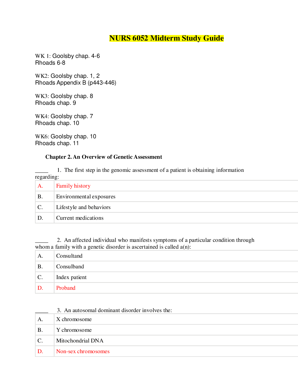 Preview image of NURS 6052 MIDTERM STUDY GUIDE document